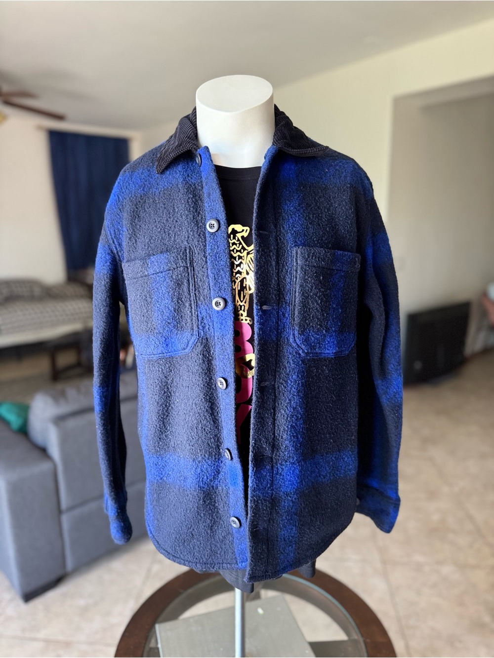 Zara Blue & Black Plaid Lightweight Shirt Jacket